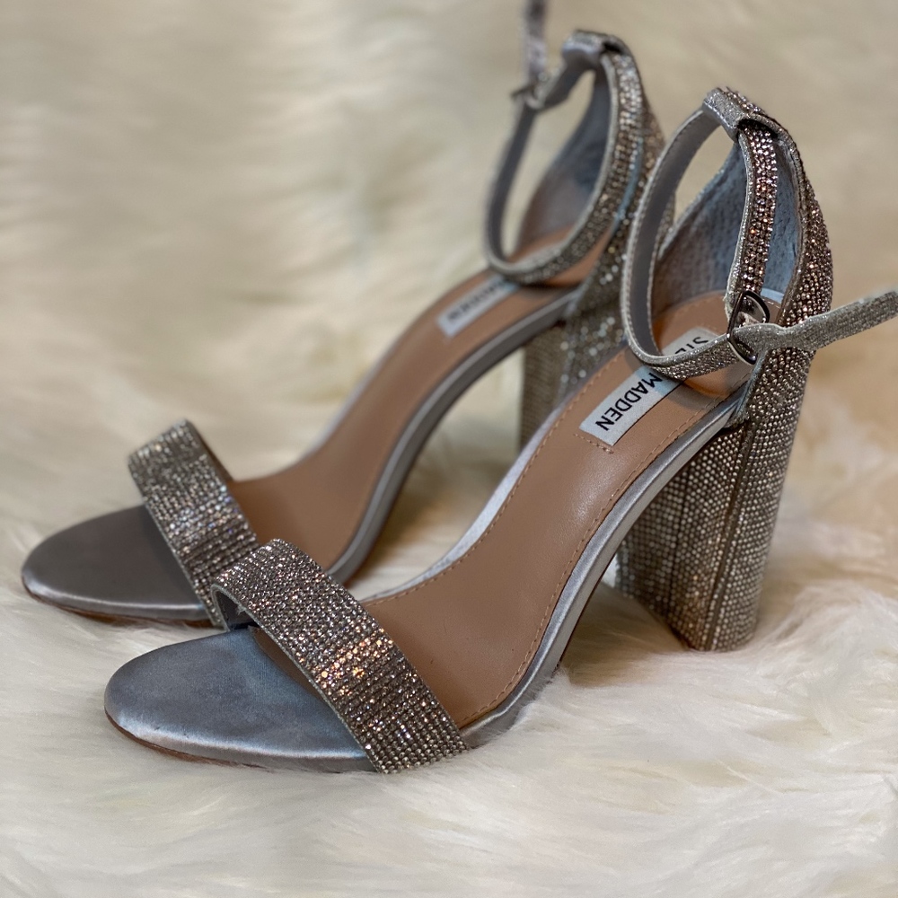 Steve Madden Rhinestone Silver Block Heel Sandal